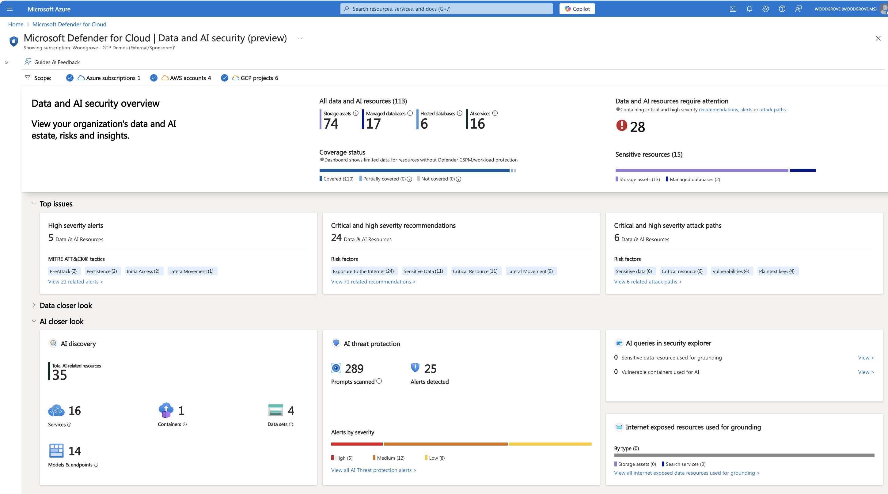 AI security posture management dashboard showing visibility across cloud AI services